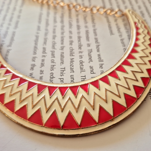 Red and Gold Crescent Pendant Necklace - Picture 2 of 3